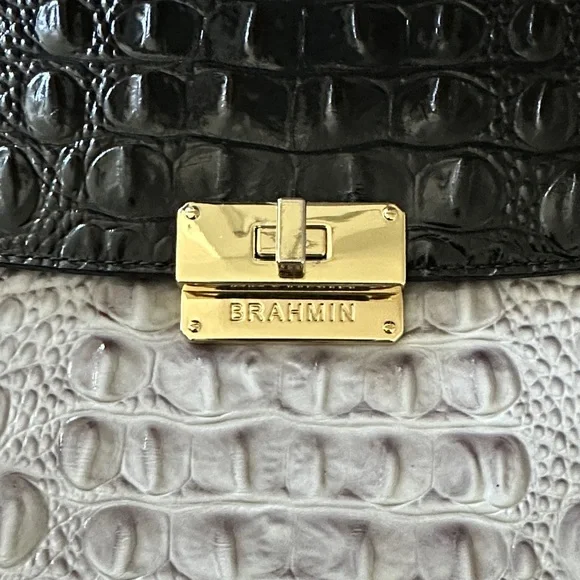 Brahmin Black and Gray Croc-Embossed Satchel - Picture 4 of 8